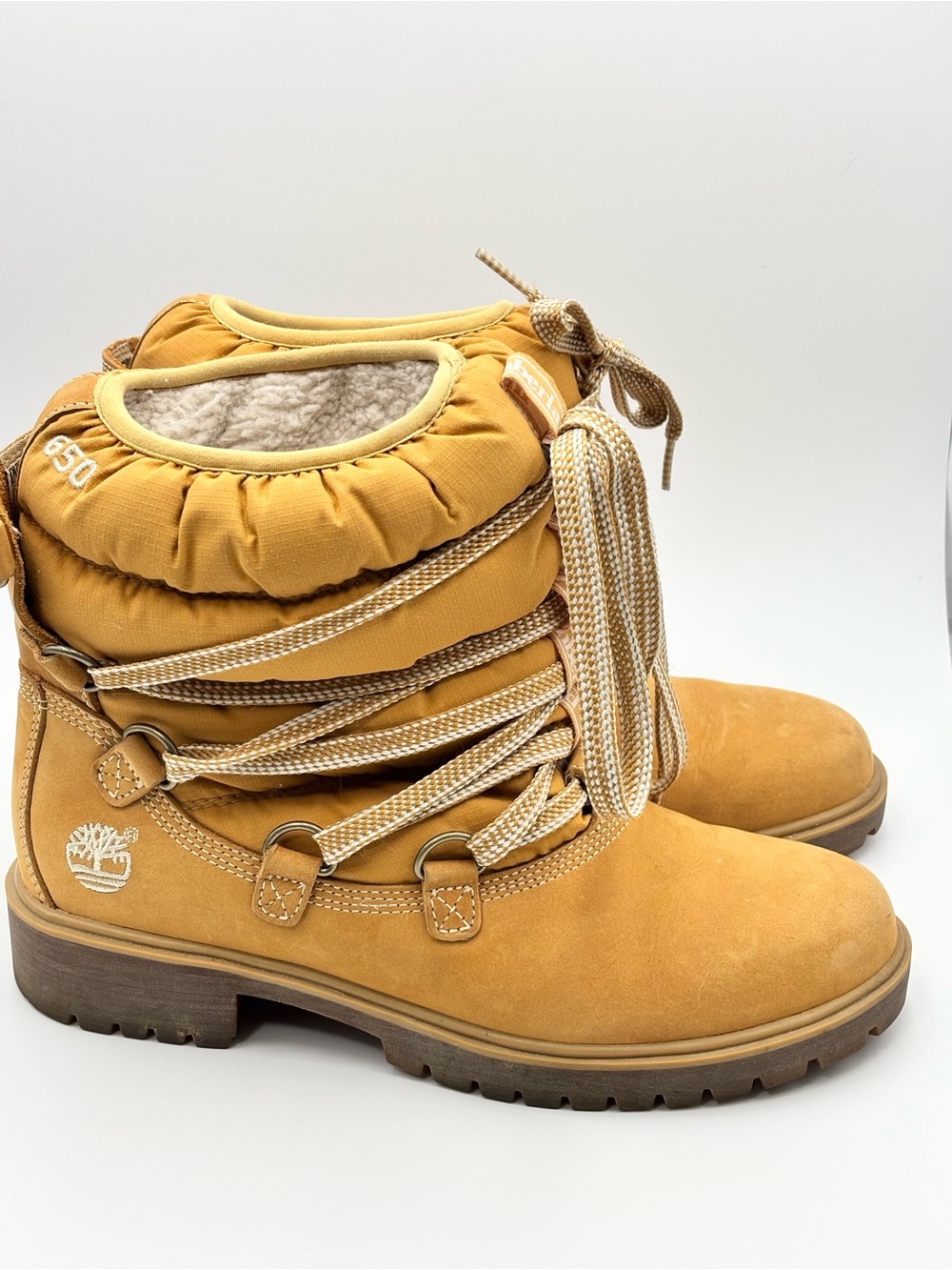 Timberland 650 Insulated Sherpa Lined Nubuck Leather Puff Lace Up Hiking Boots